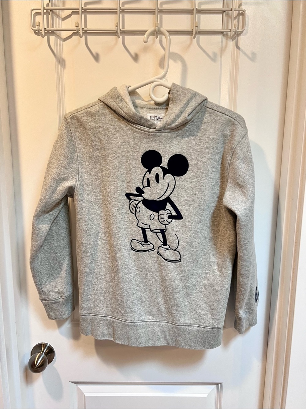 GAP Gray Kids Hoodie with Dark Navy Flocked Mickey Graphic Youth XL